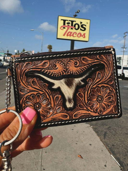 Dark Brown Longhorn Keychain Wallet