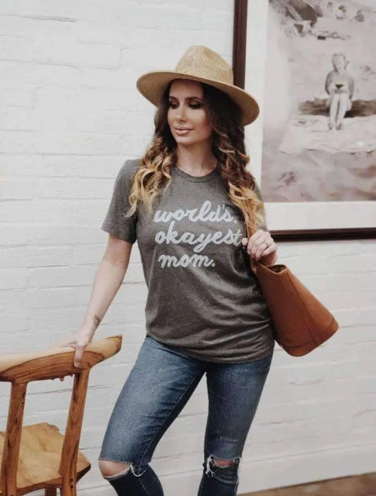 World's Okayest Mom V-Neck Tee image 0