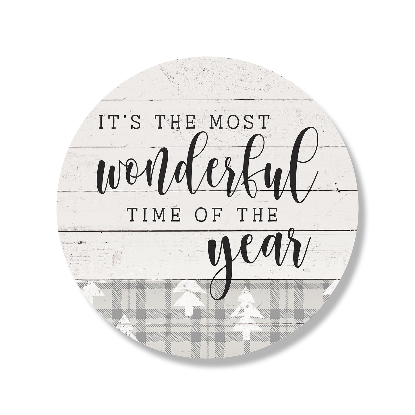 It's The Most Wonderful Time Of The Year Plaid Stripe Whitewash Circle image 1
