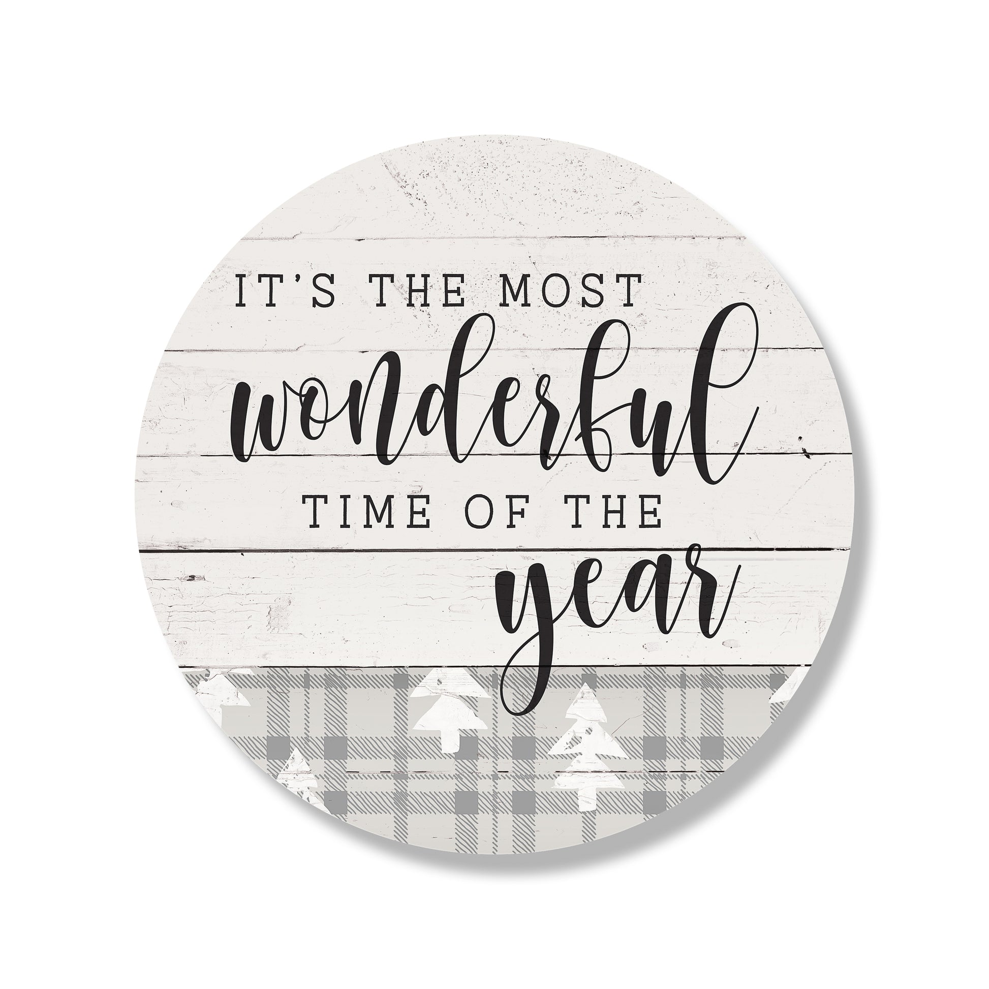 It's The Most Wonderful Time Of The Year Plaid Stripe Whitewash Circle image 1