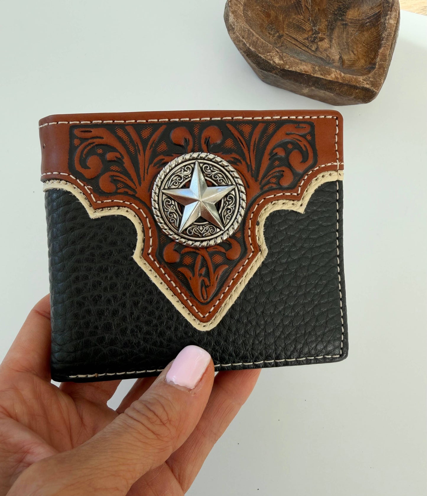 Leather Billfold Bifold Wallet with Zippered Pocket