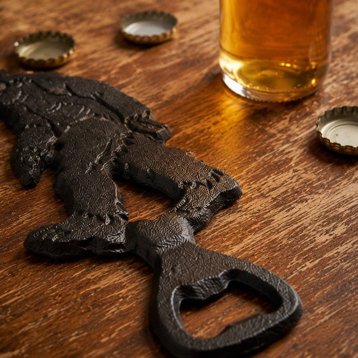 Bigfoot Bottle Opener, Black Cast Iron Bar Tool, 6.8"