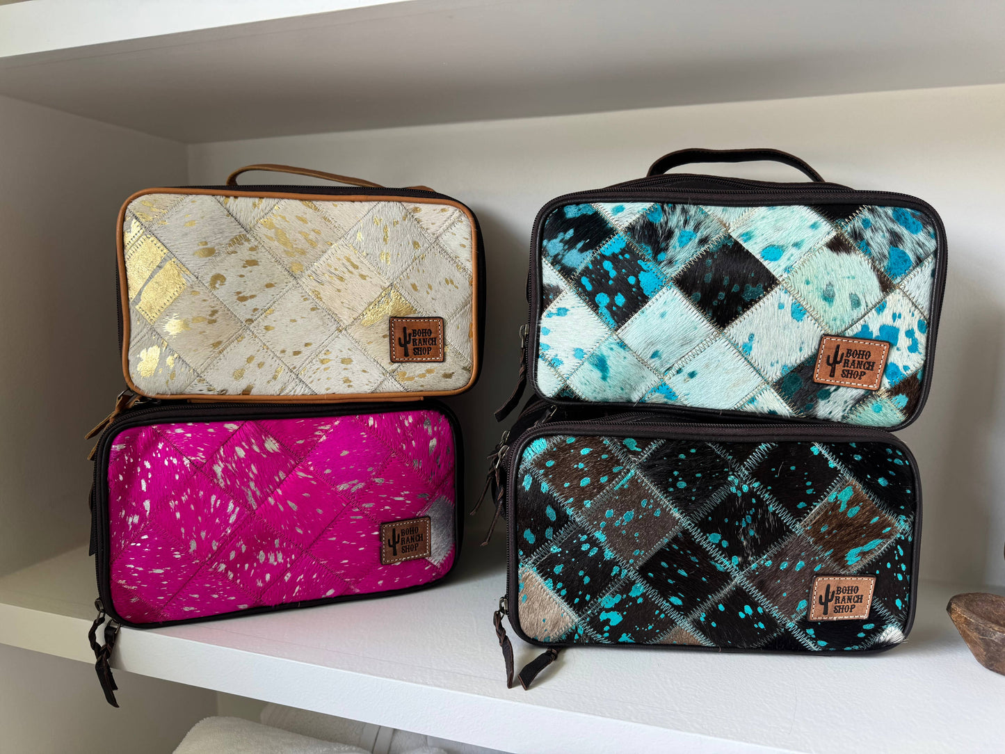 Genuine Leather Cowhide Cosmetic Travel Bag