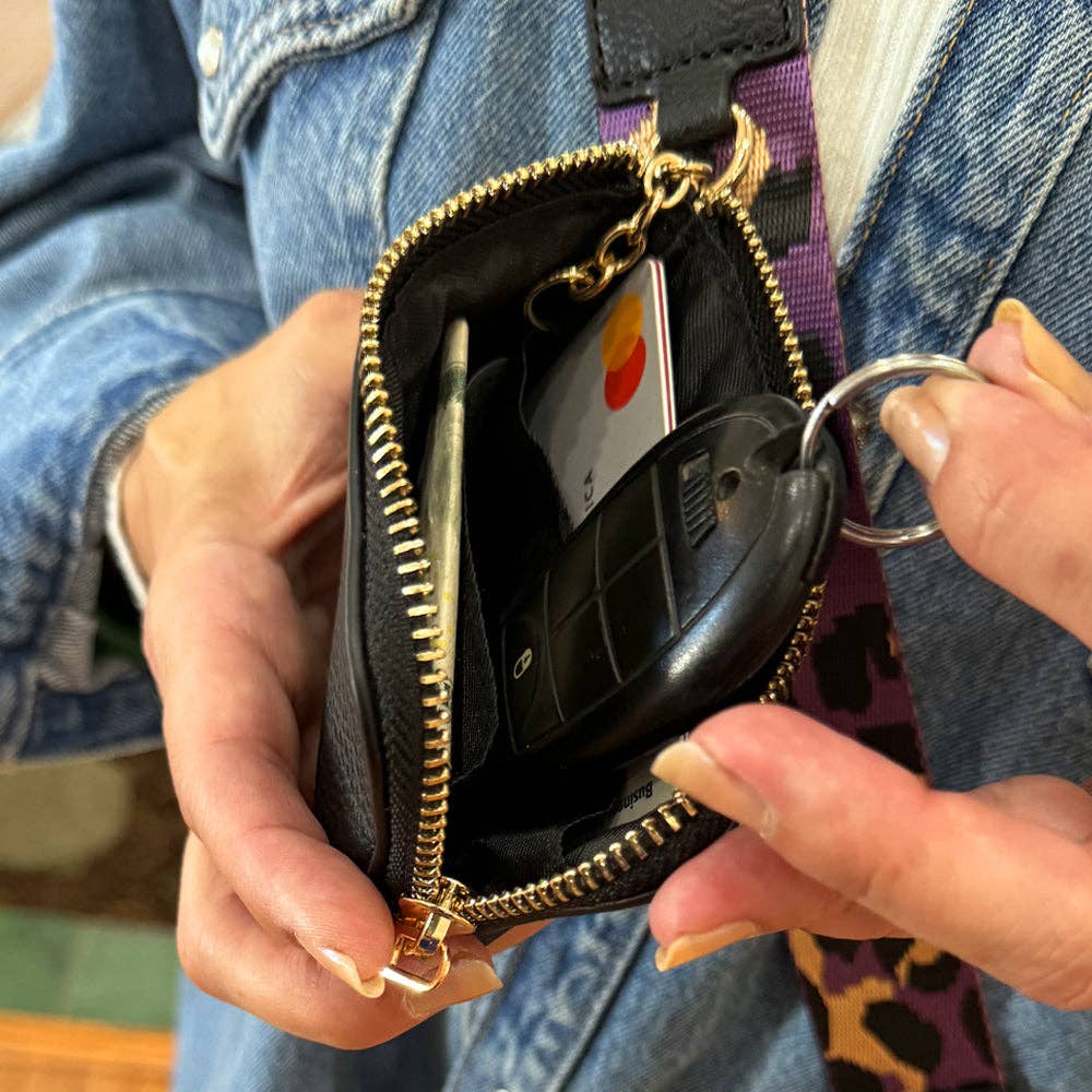 Clip & Go Strap with Pouch - Leopard Collection: Purple/Black w/RFID Pouch