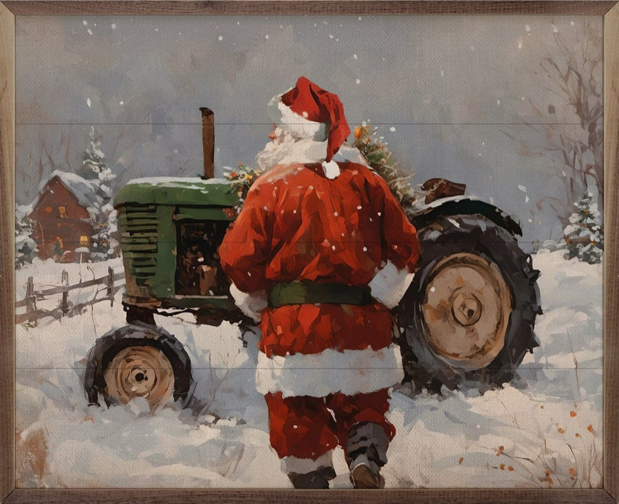 Santa with Green Tractor image 1