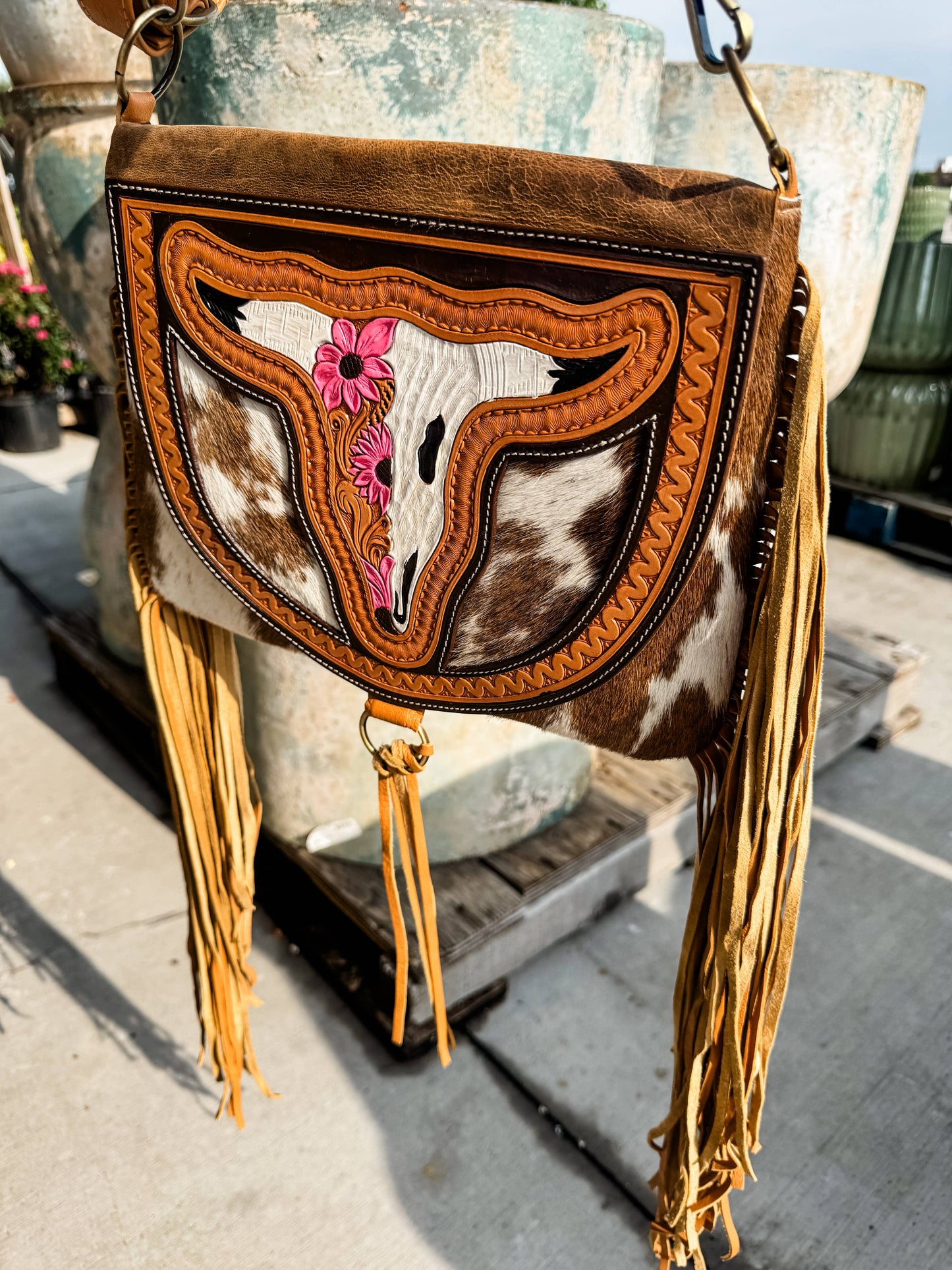 THE CAROLINE CROSSBODY Longhorn Cowhide Purse