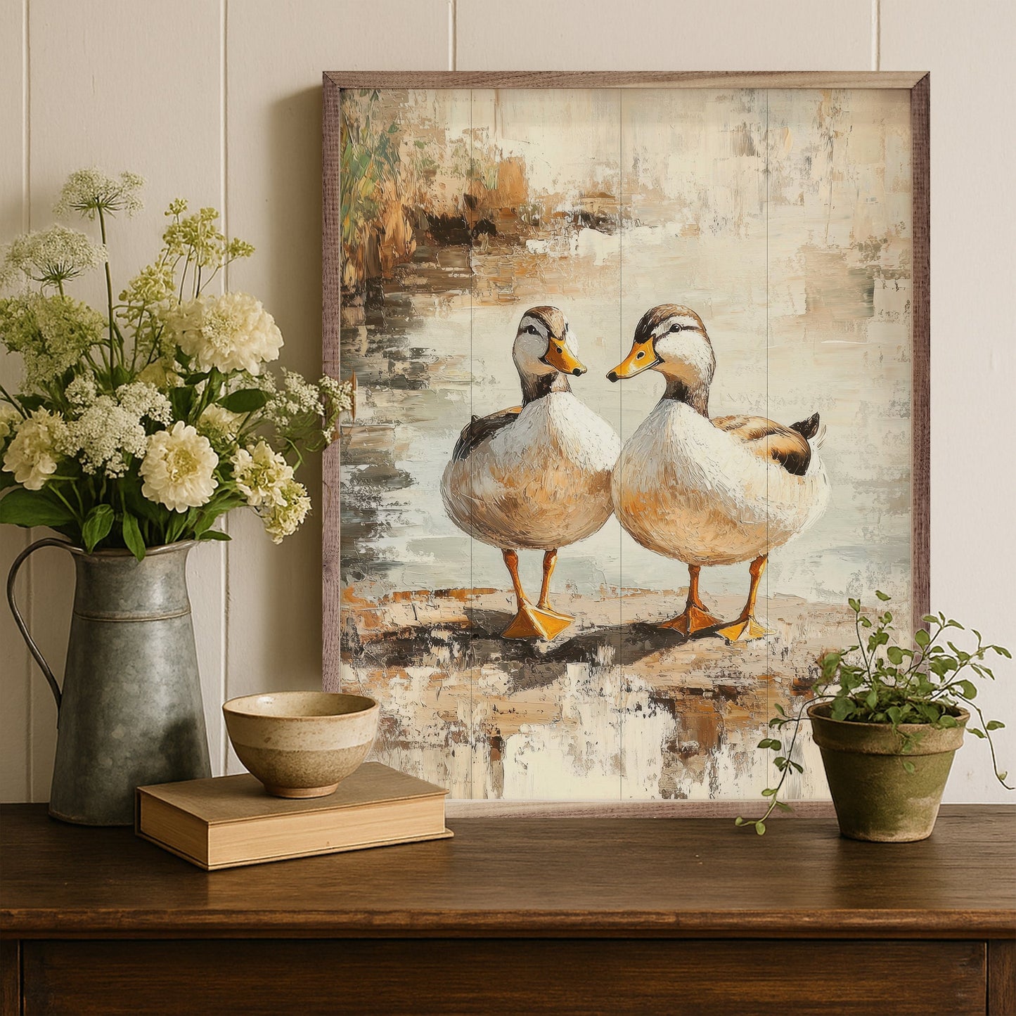 Brown Duck Couple By Petals Prints Design