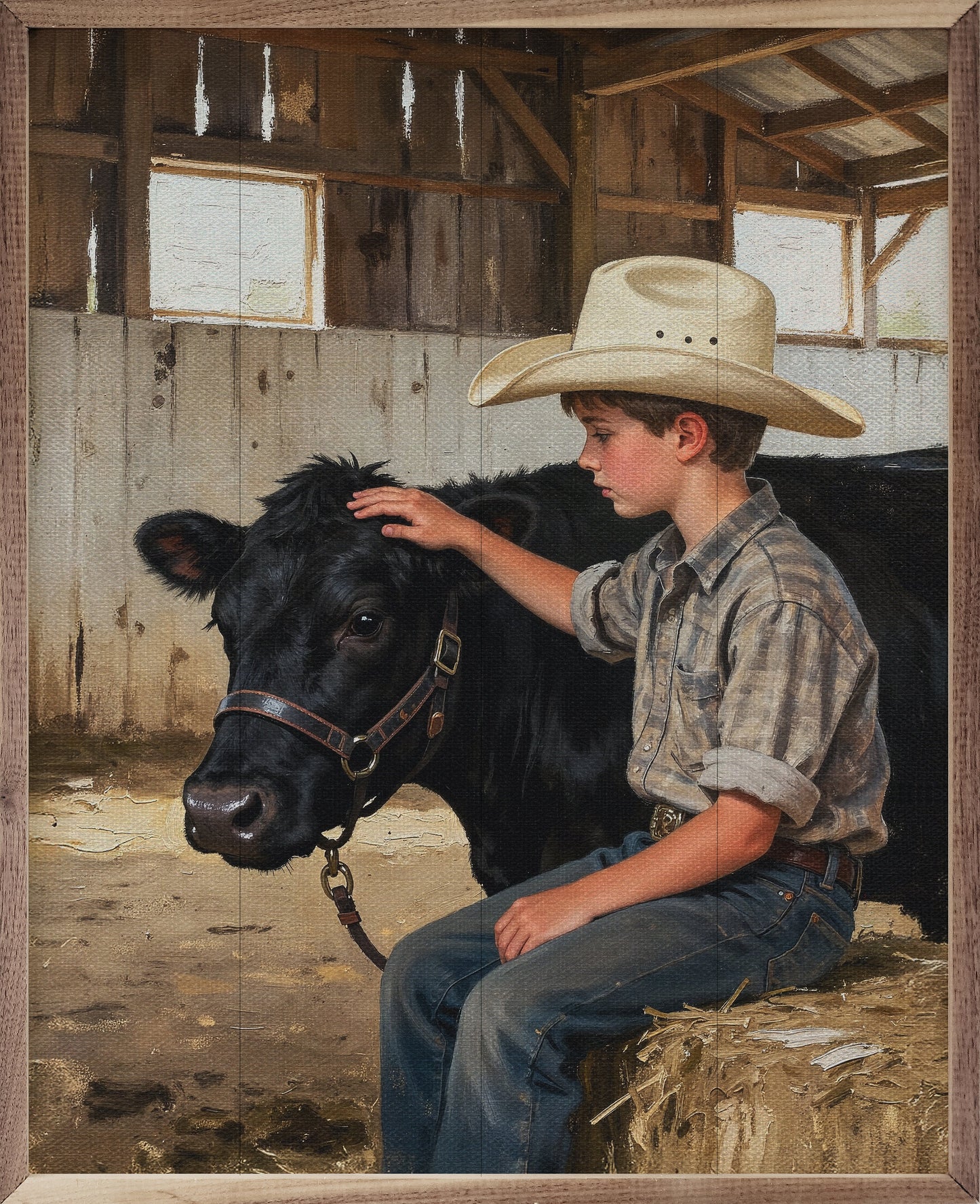 A Boy And His Beef Cow Standing