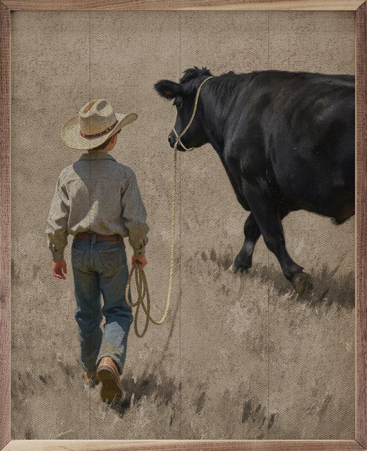 A Boy And His Beef Cow Walking