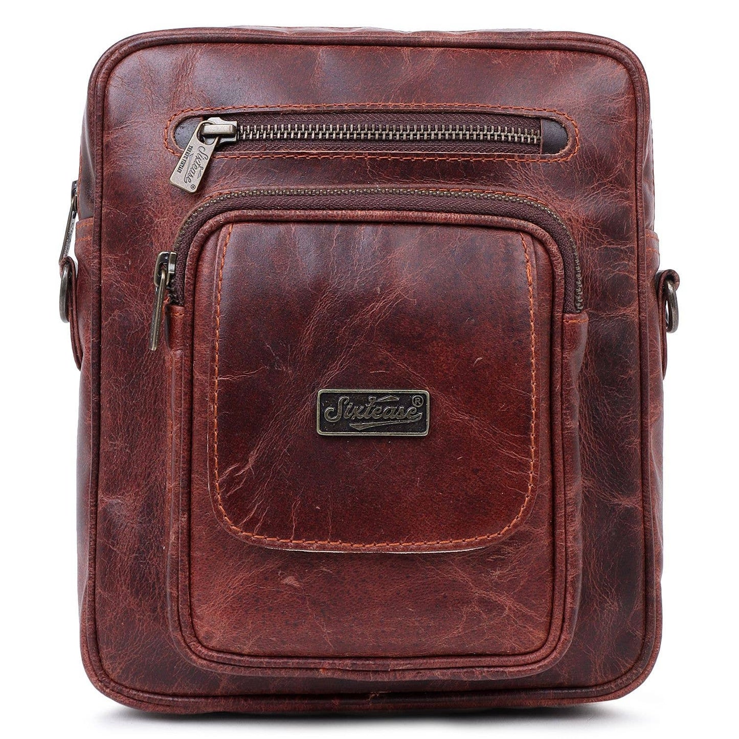 Genuine Leather Crossbody Bag - Cherry