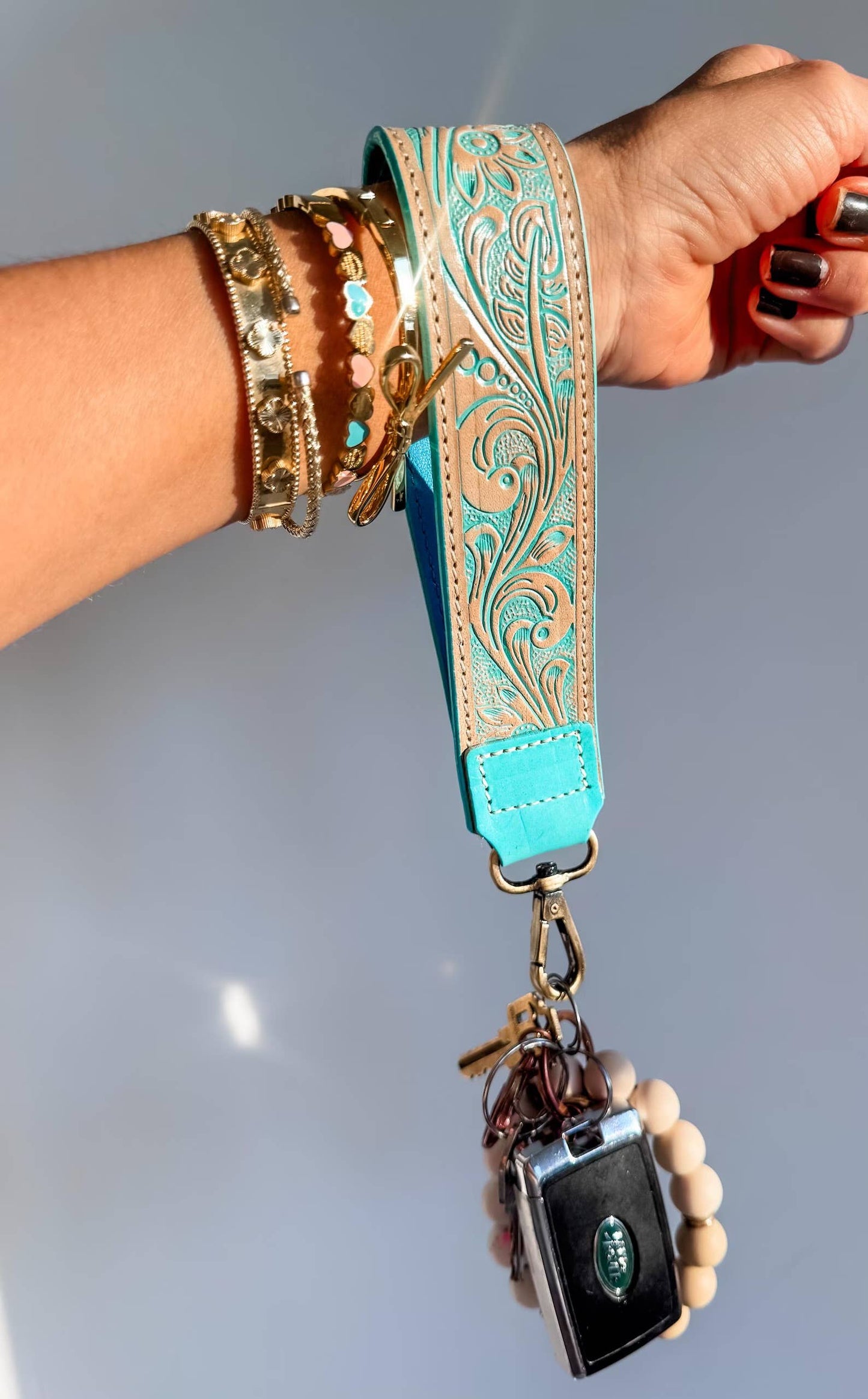 Hand Tooled Leather Keychain - Key Fob: CHUNKY