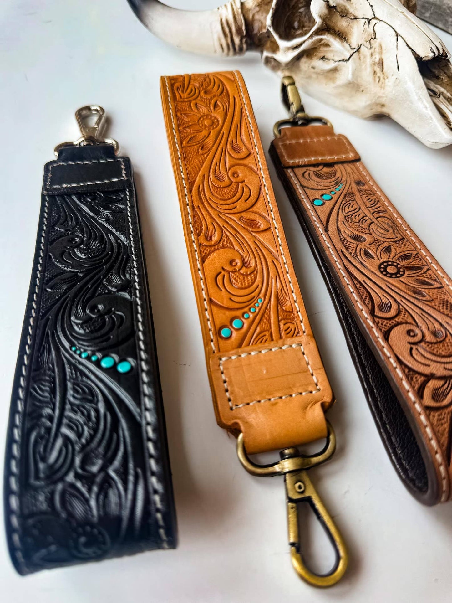 Hand Tooled Leather Keychain - Key Fob: CHUNKY