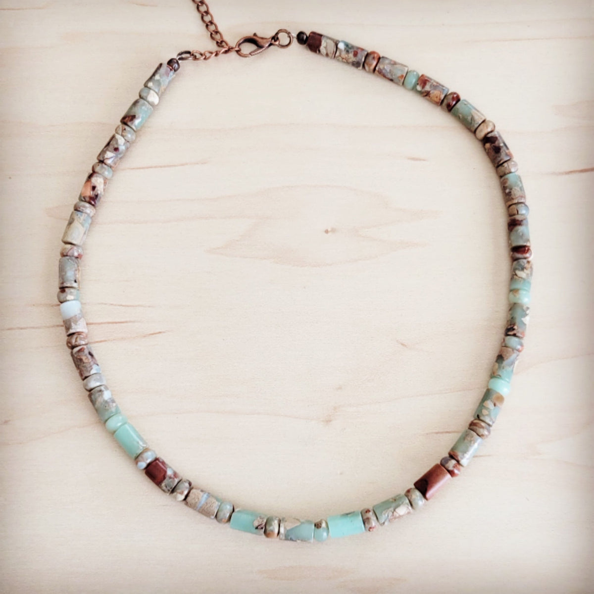 Genuine Aqua Terra Collar Length Barrel Beaded Necklace 263b