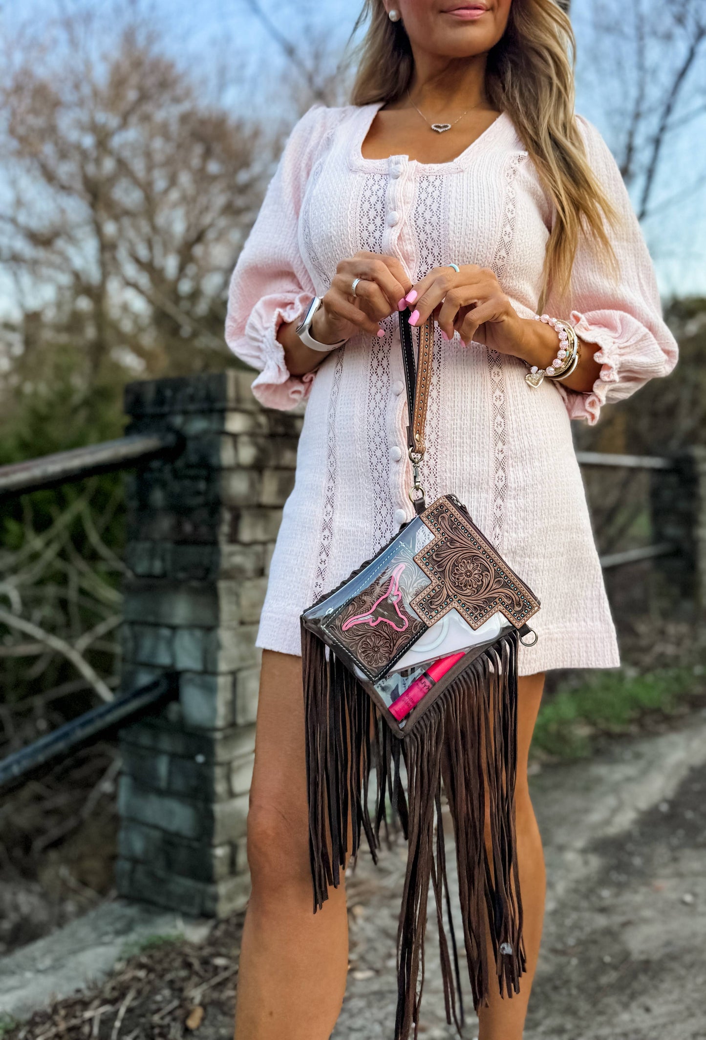 SHAYNE SMALL - Hand Tooled Clear Crossbody Concert bag