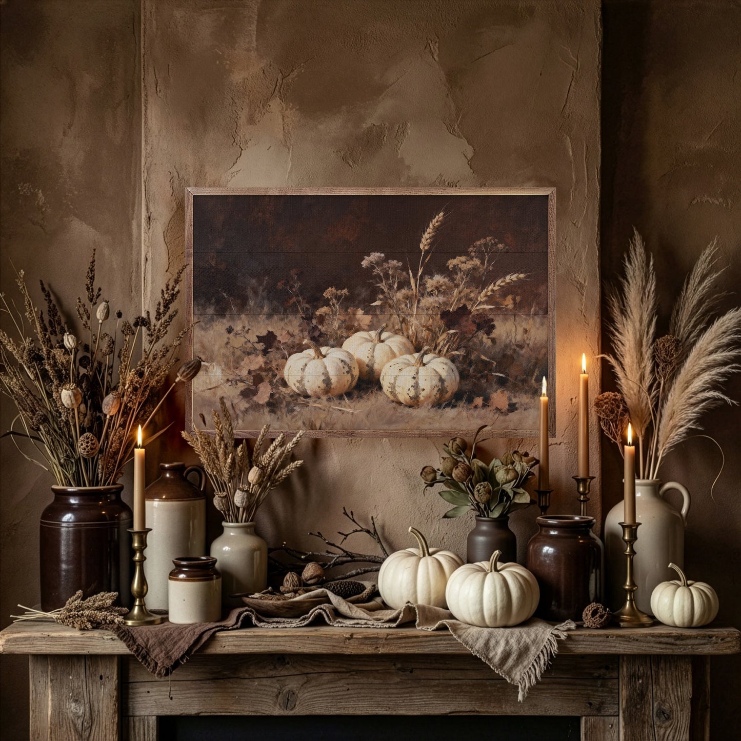 Three White Pumpkins In Grass