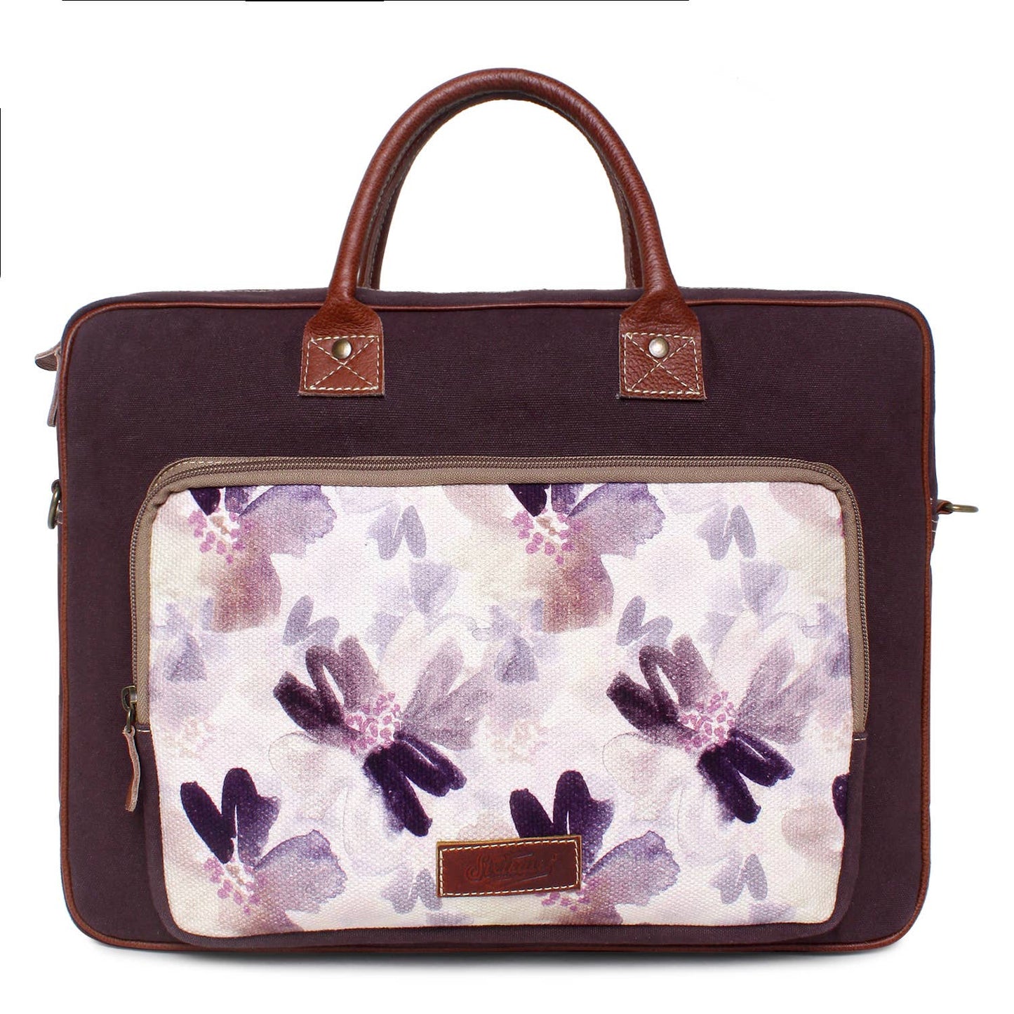 Floral Up-cycled Canvas & Leather Laptop Bag