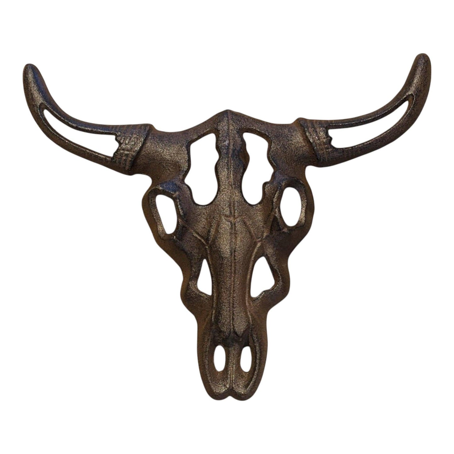 Bull Skull Wall Plaque, Cast Iron Western Ranch Wall Decor