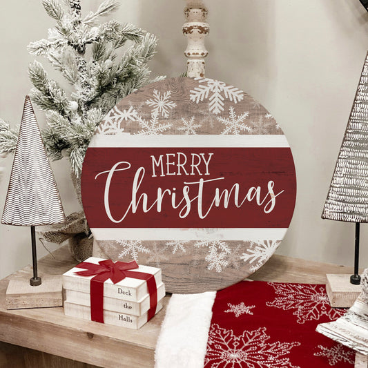 Merry Christmas Snowflakes Stripe Brown Circle image 0