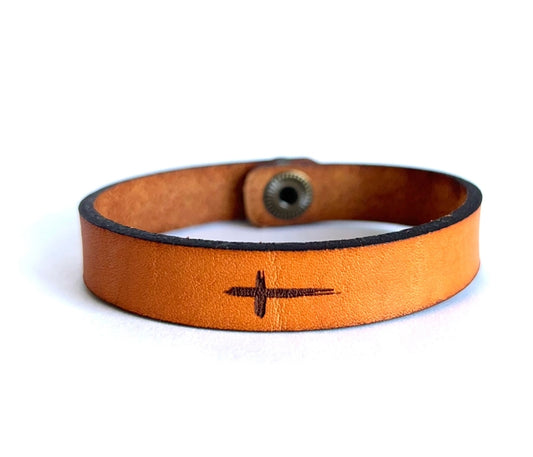 Cross Leather Snap Engraved Cuff Bracelet image 0