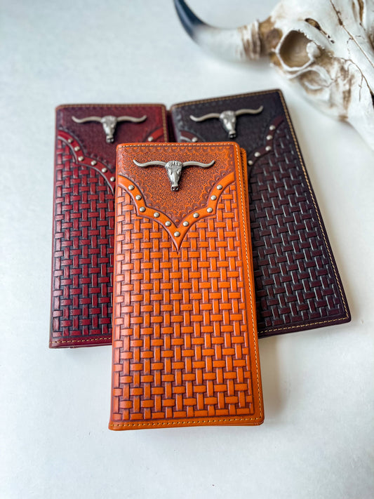 Longhorn Genuine Leather Bi-Fold Long Wallet