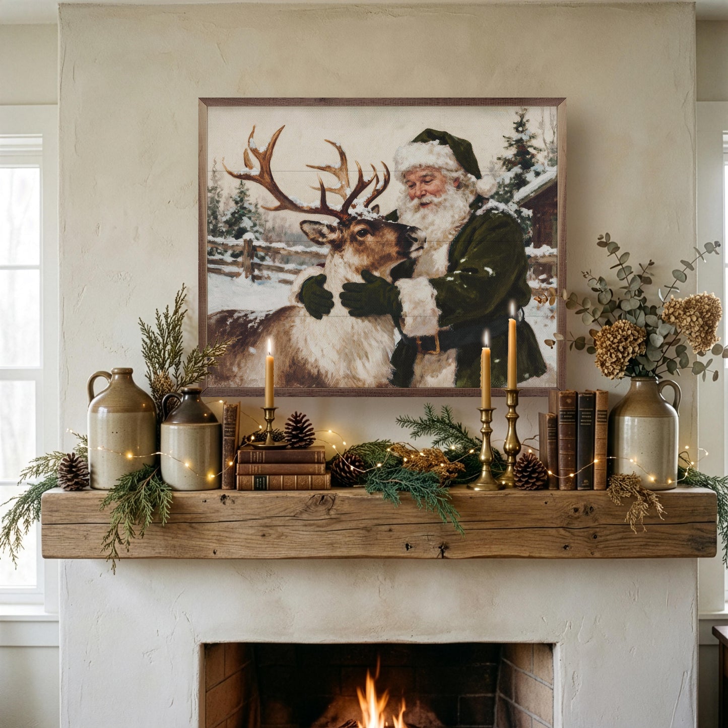 Santa And Reindeer Green