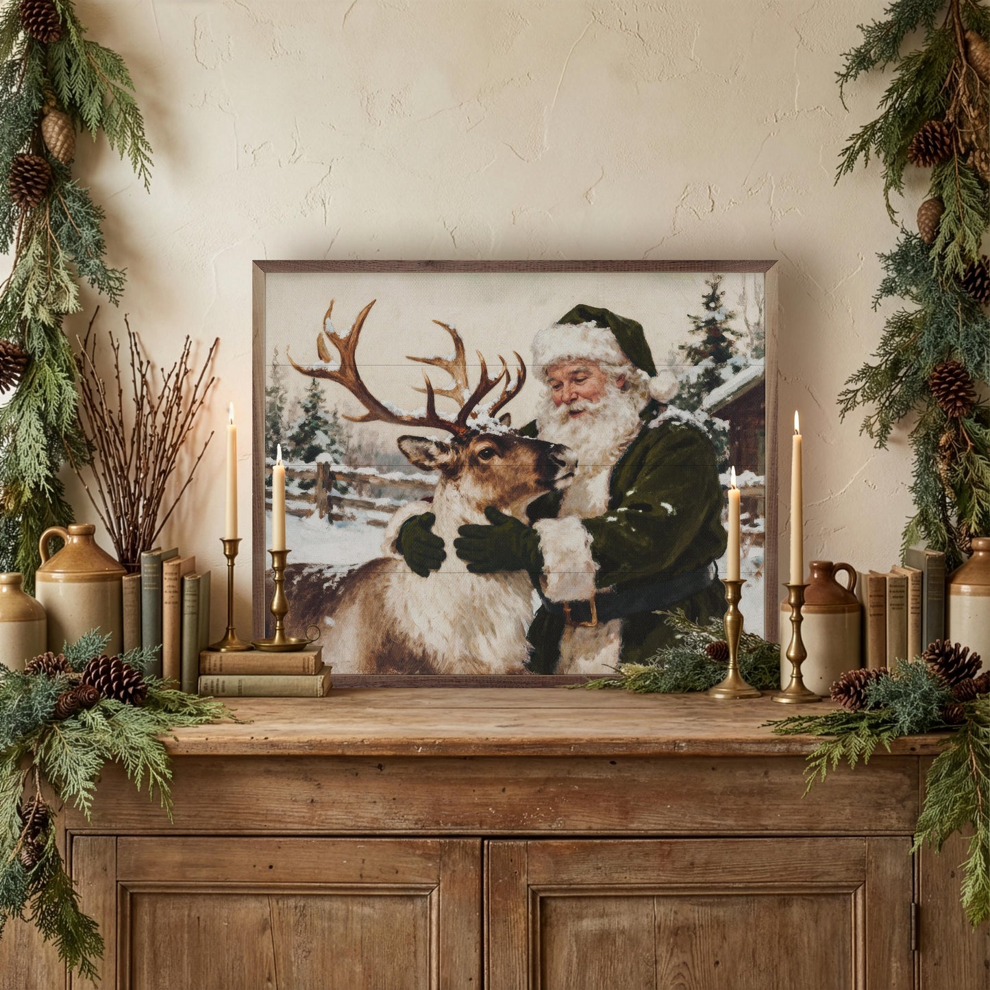 Santa And Reindeer Green
