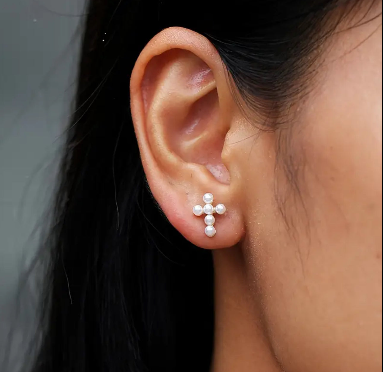 Pearl Cross Stud Earrings (A4)