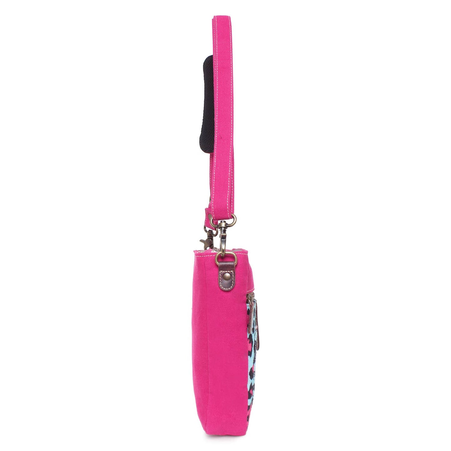 Pink Leopard Up-cycled Canvas & Genuine Leather Shoulder Bag