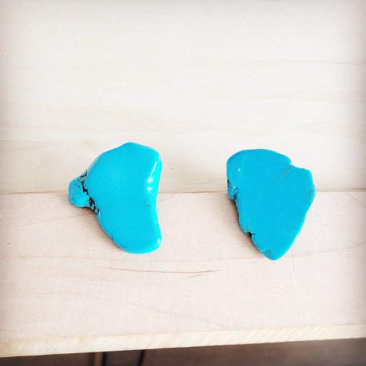Turquoise Slab Earring Studs-Blue 200bn