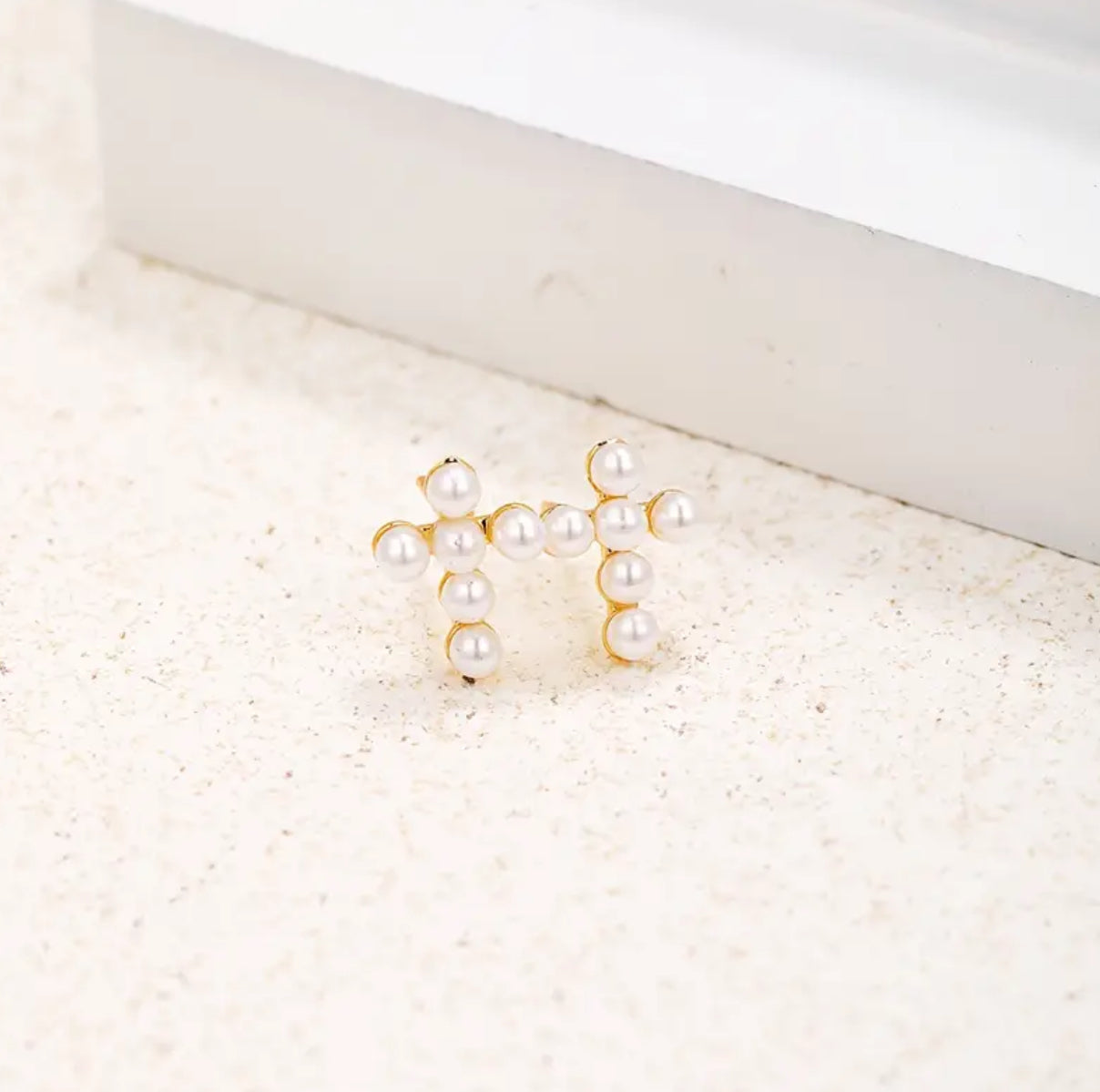 Pearl Cross Stud Earrings (A4)