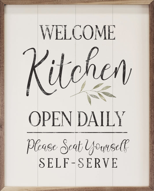 Welcome Kitchen Open Daily Greenery Whitewash image 0
