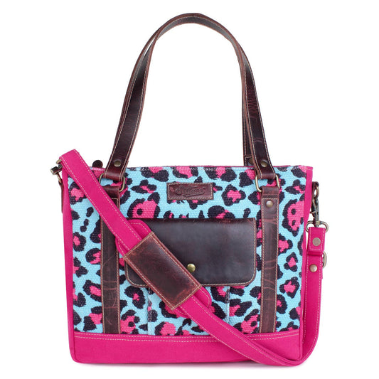 Pink Leopard Up-cycled Canvas & Genuine Leather Tote Bag