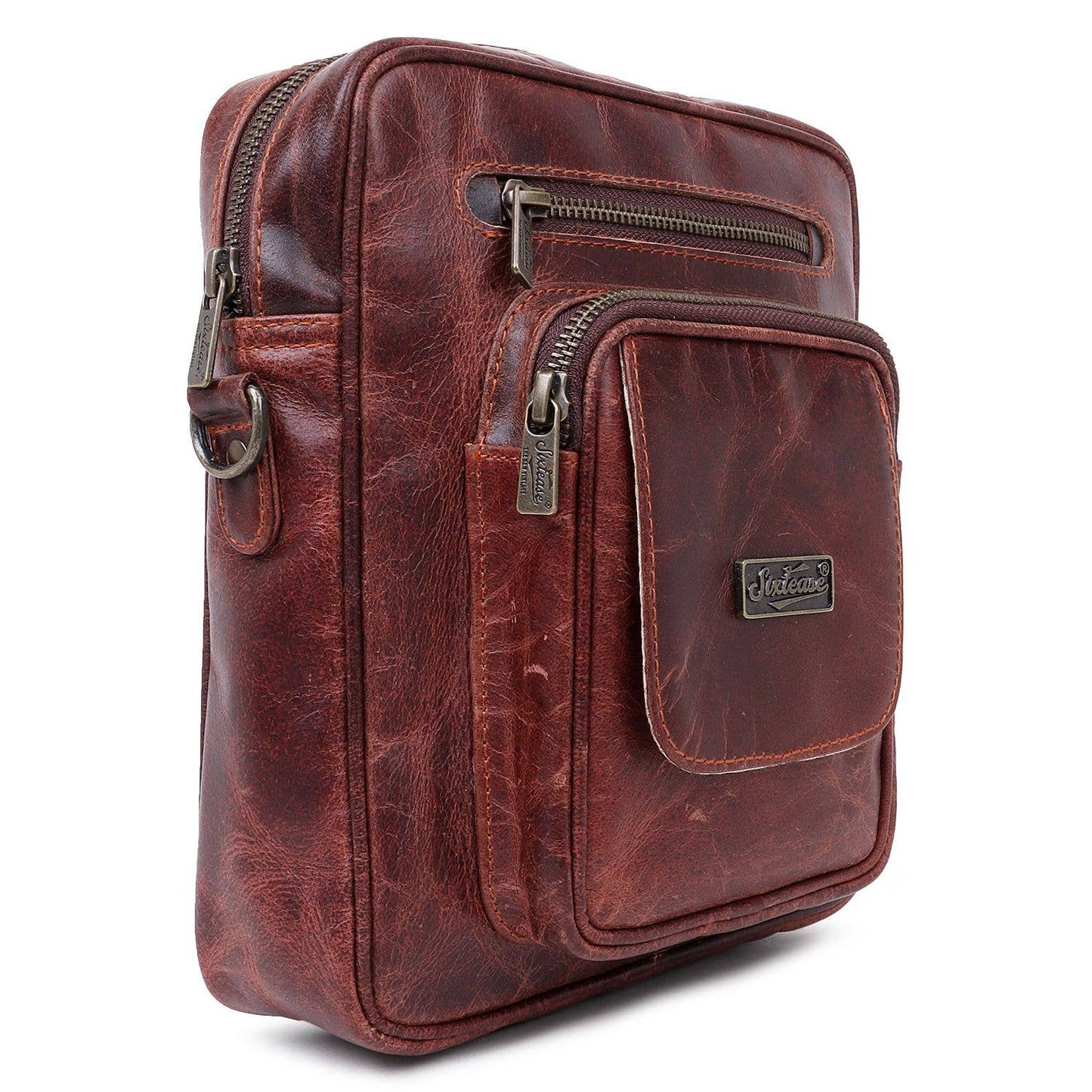 Genuine Leather Crossbody Bag - Cherry
