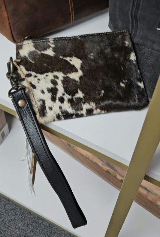 Genuine Leather Black/White Cowhide Wristlet image 0