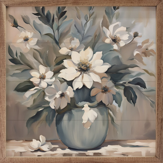 Blue And Tan Florals In Vase image 0