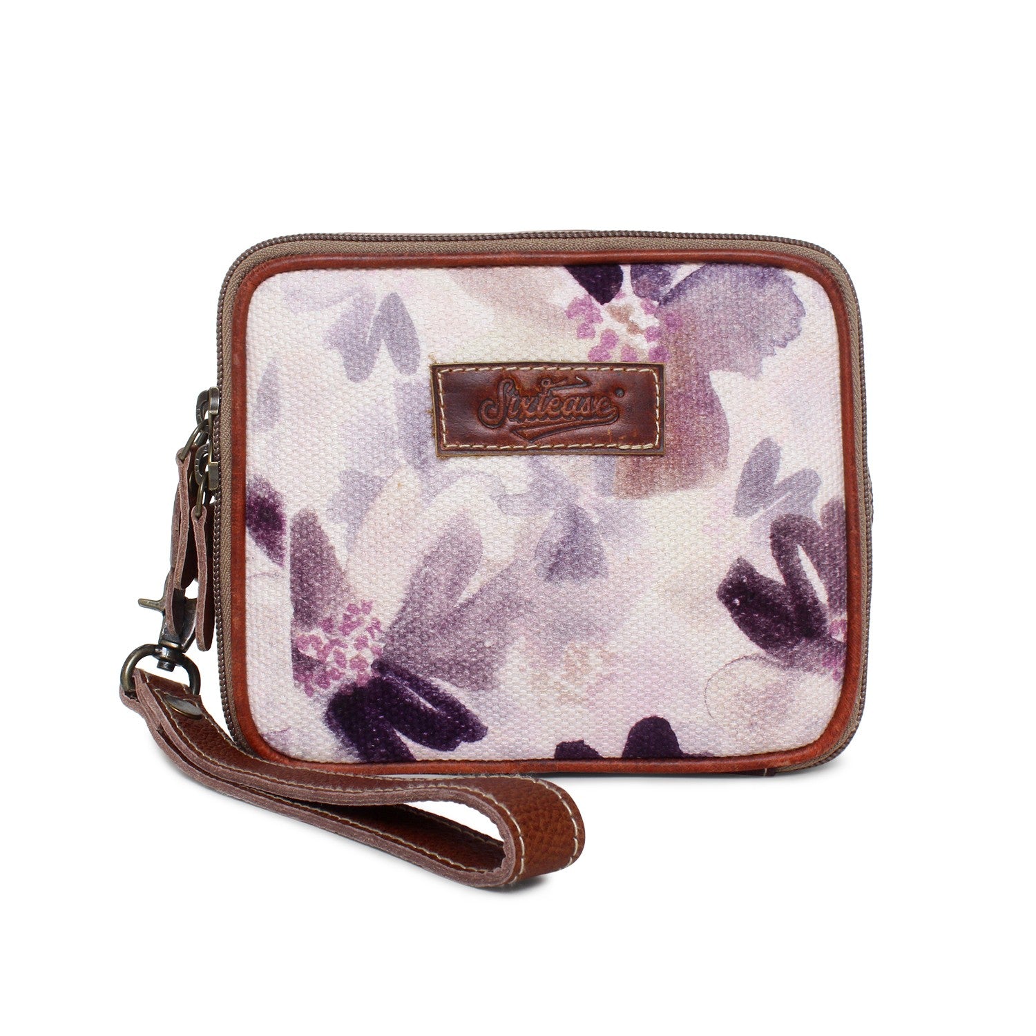 Floral Up-cycled Canvas / Genuine Leather Wristlet  image 1