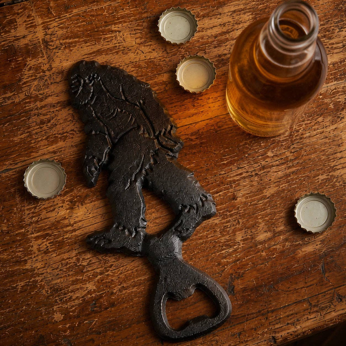 Bigfoot Bottle Opener, Black Cast Iron Bar Tool, 6.8"