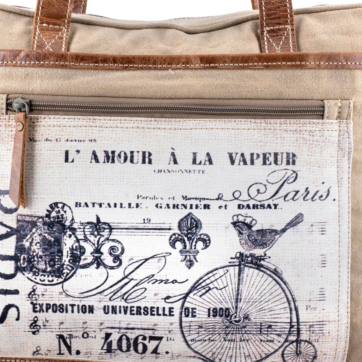 Paris Up-cycled Canvas & Genuine Leather Messenger Bag