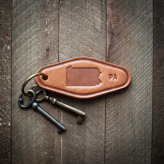 Pennsylvania State Silhouette Leather Keychain Motel Style