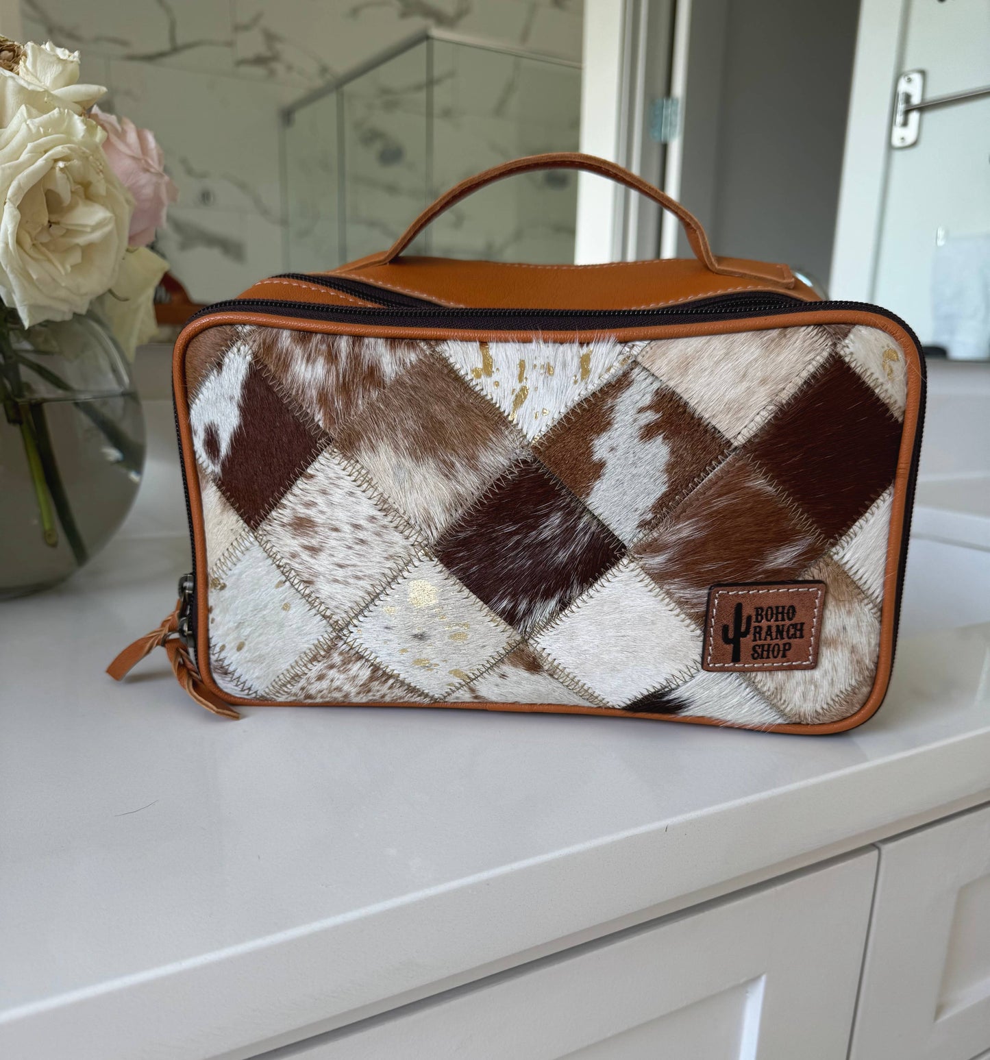 Genuine Leather Cowhide Cosmetic Travel Bag