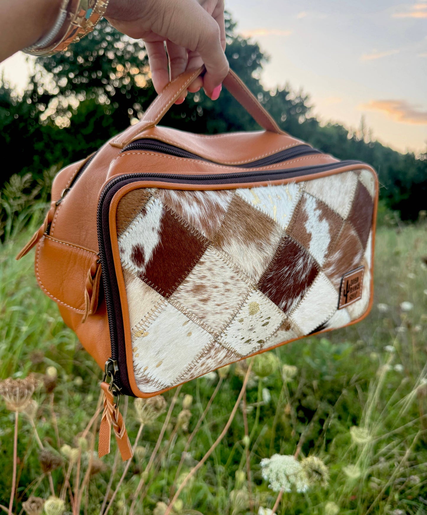 Genuine Leather Cowhide Cosmetic Travel Bag