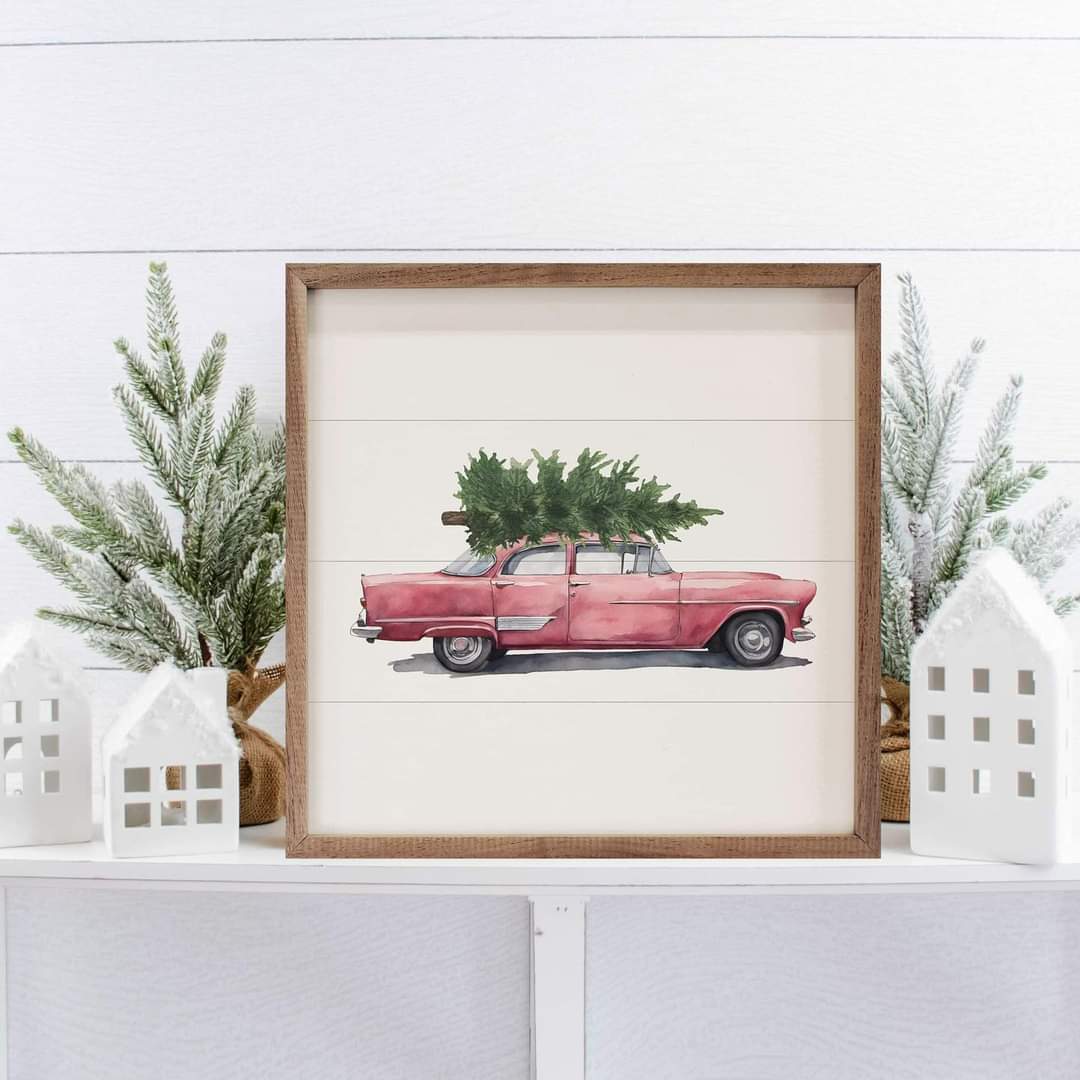 Pink Car Hauling Christmas Tree image 1