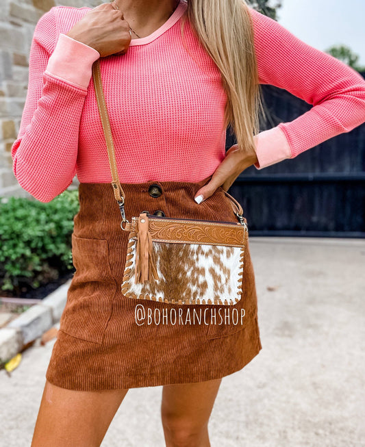 Mini Cowhide Tooled Leather Crossbody