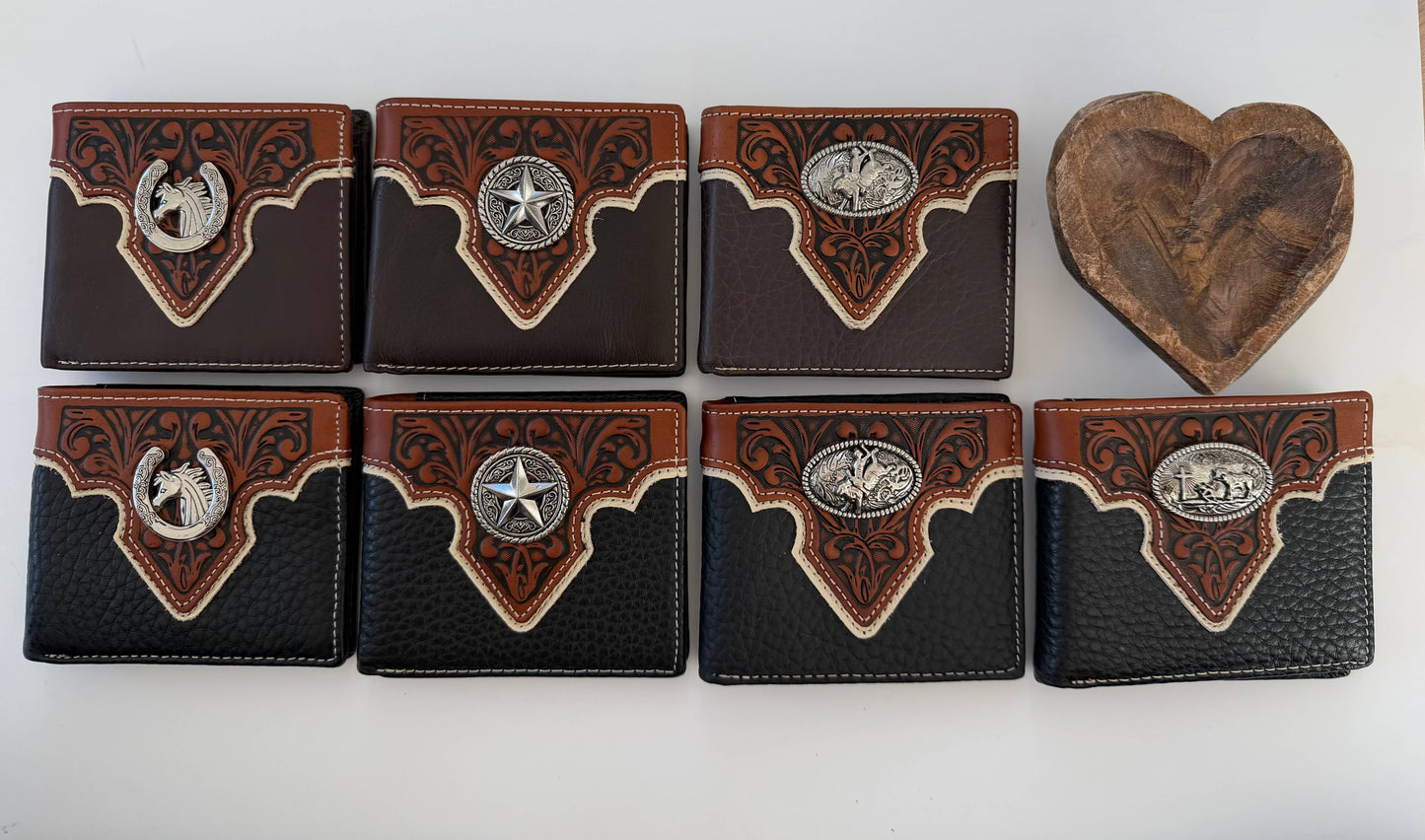 Leather Billfold Bifold Wallet with Zippered Pocket