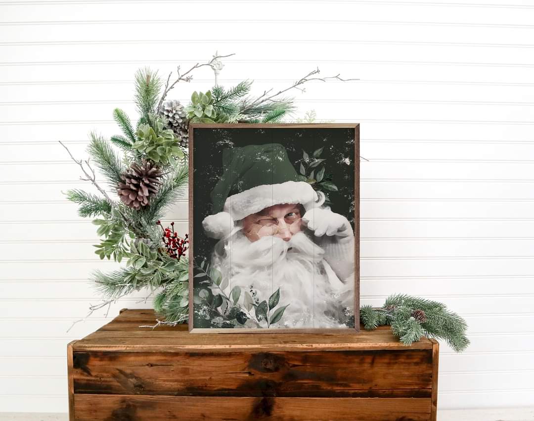 Winking Santa With Green Hat image 3