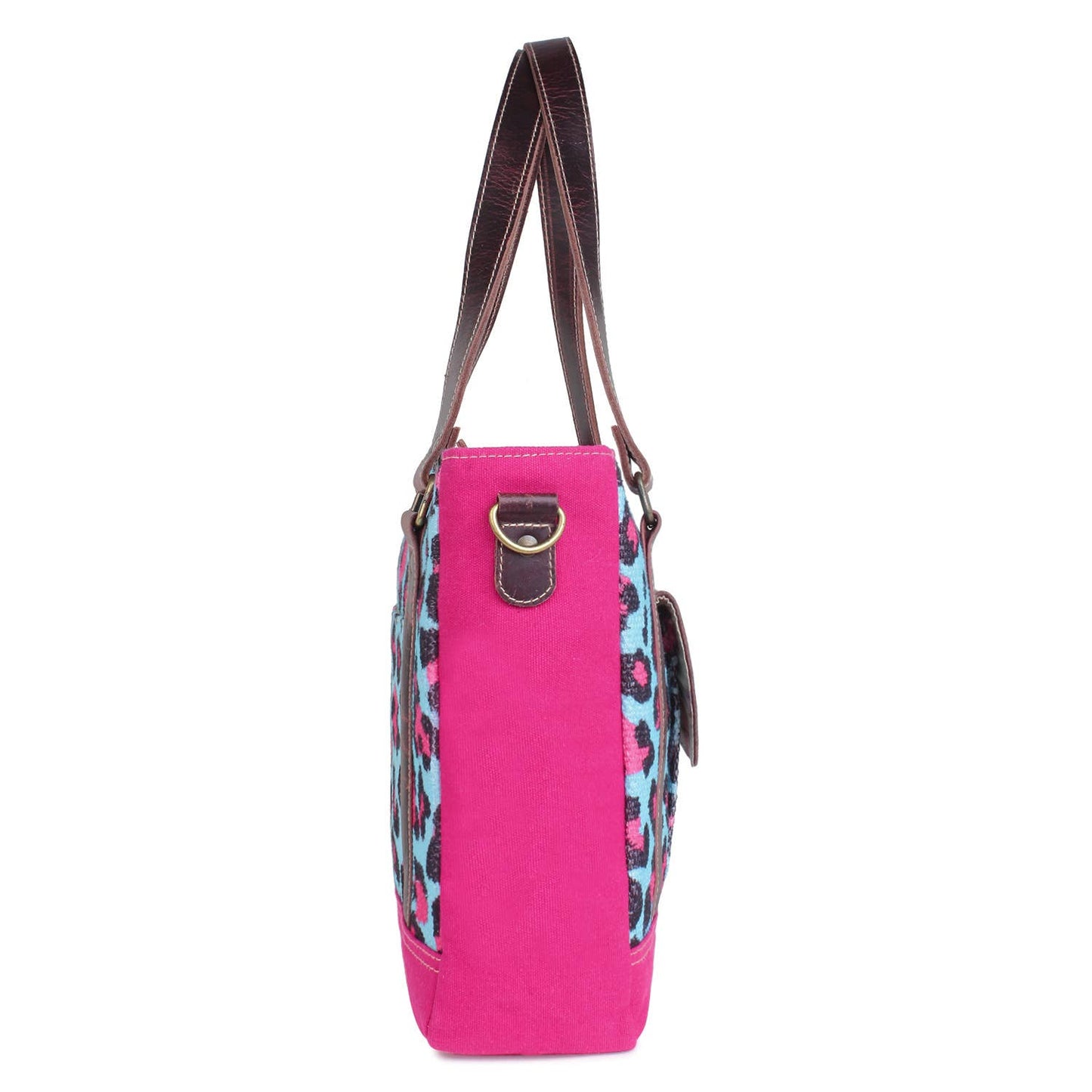 Pink Leopard Up-cycled Canvas & Genuine Leather Tote Bag