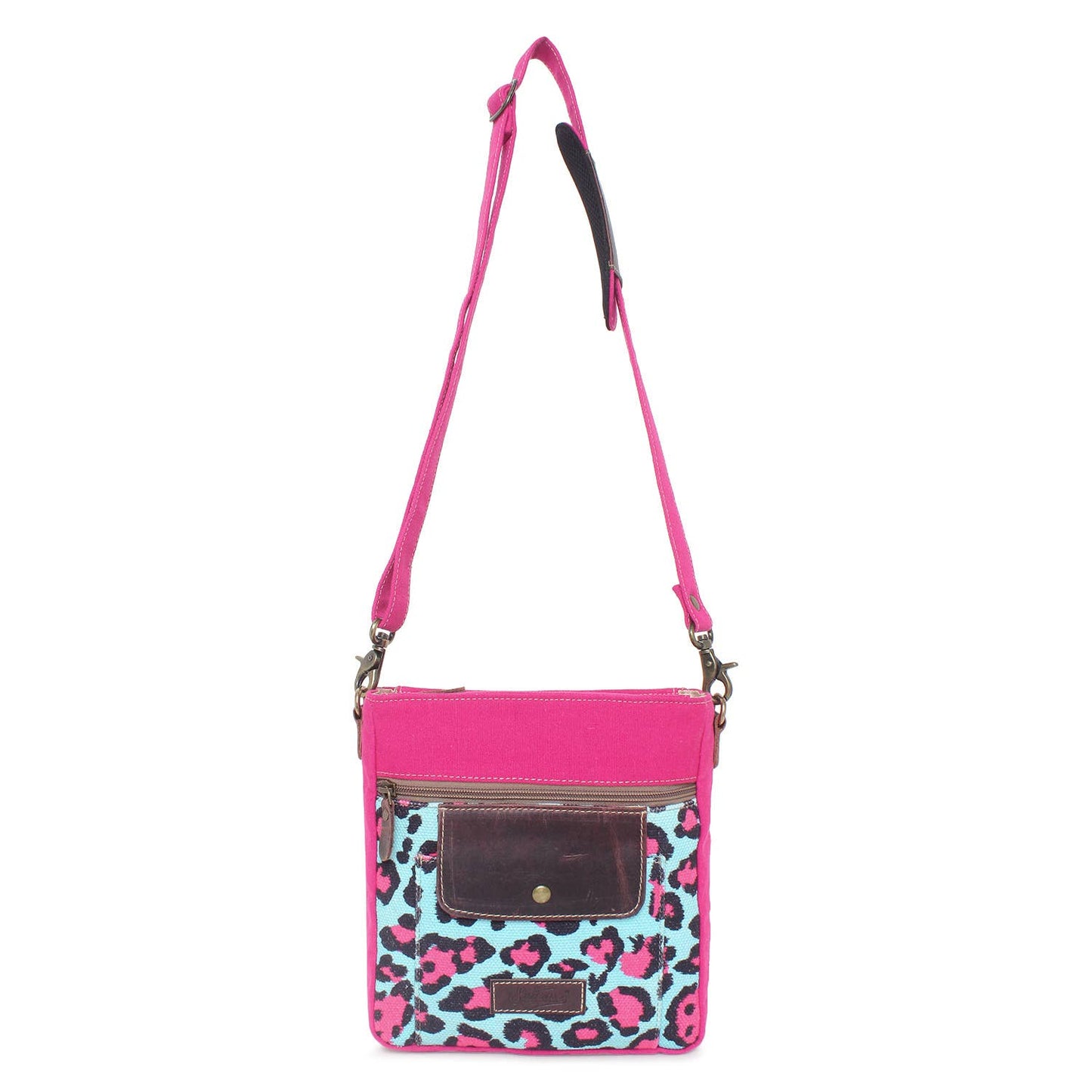 Pink Leopard Up-cycled Canvas & Genuine Leather Shoulder Bag