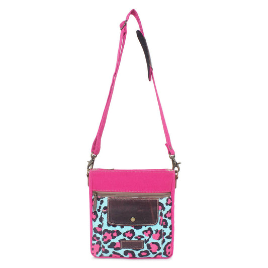 Pink Leopard Up-cycled Canvas & Genuine Leather Shoulder Bag
