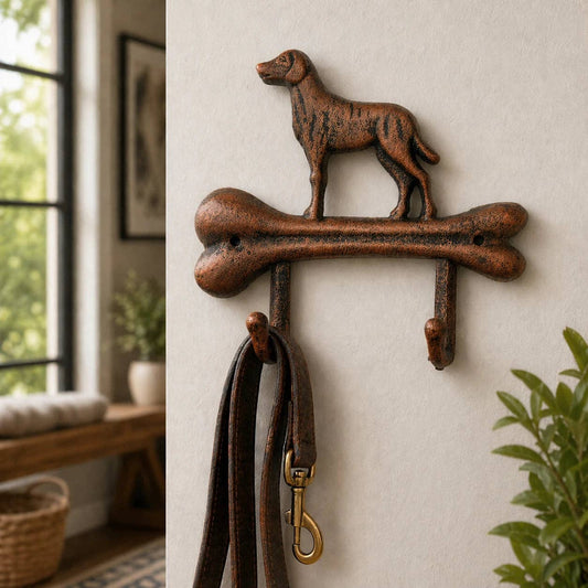 Dog Bone Double Wall Hook, Cast Iron for Leashes, Coats or Keys, 7.3"