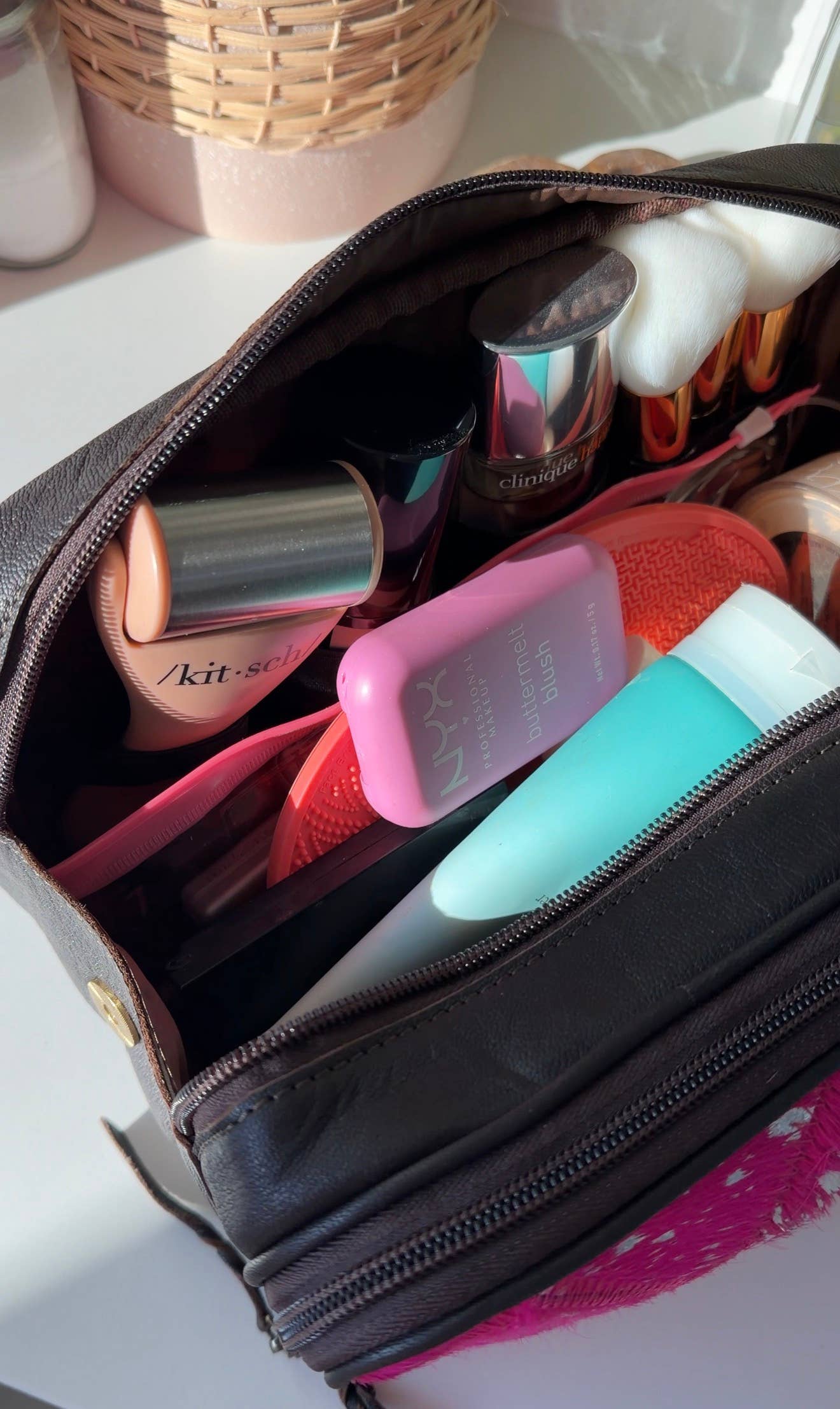 Genuine Leather Cowhide Cosmetic Travel Bag